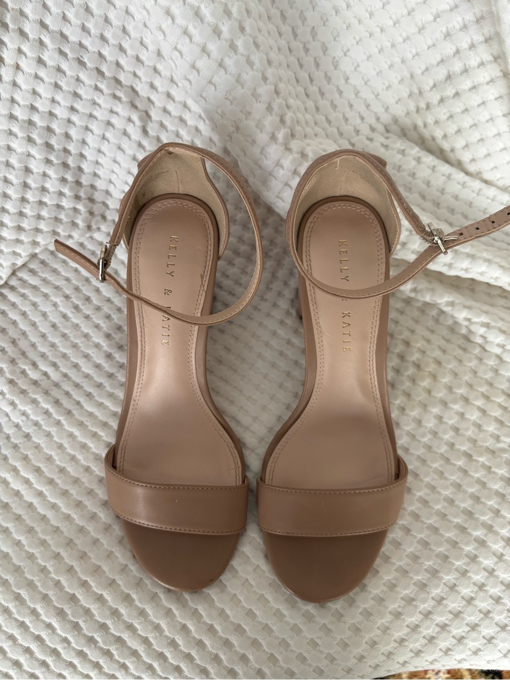 Kelly & Katie Tan Block Heel Sandals with Ankle Strap - Picture 2 of 3